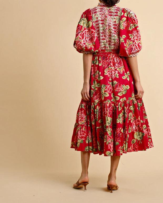 byTiMo Dress byTiMO | Cotton Slub Midi Dress in Red Roses