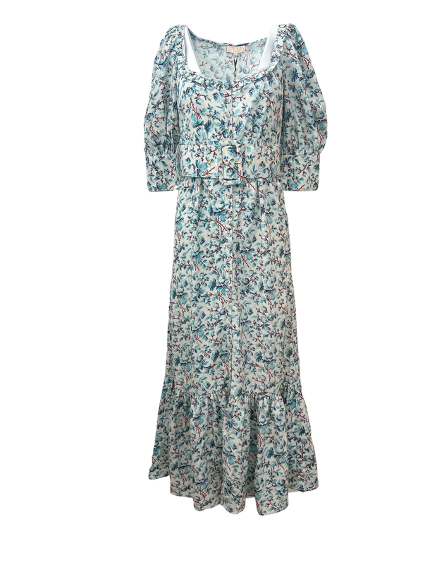 byTiMo Dress byTiMO | Jacquard Belted Dress in Blue Roses