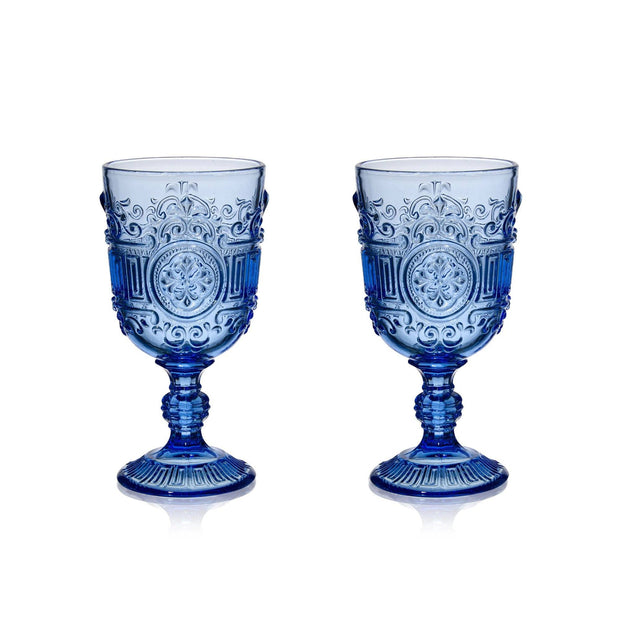 Chefanie Houseware Chefanie | Blue Embossed Stem Glassware