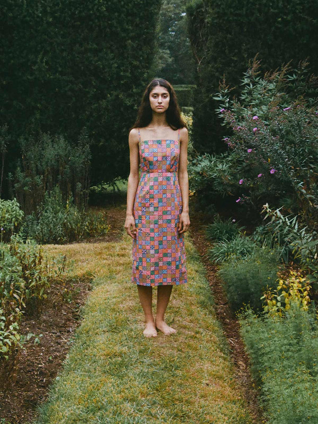 Coco Shop Dress Coco Shop | Long Slip Dress in Navy Checkerboard