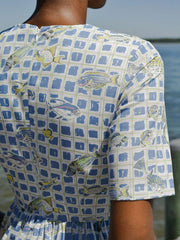 Coco Shop Dress X-Small / Blue Coco Shop | T-Shirt Tiered Dress in Blue Fishing Net
