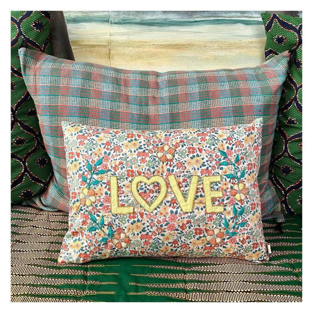 CSAO Houseware CSAO | 'LOVE' Embroidered Cushion in Yellow Multi Flower