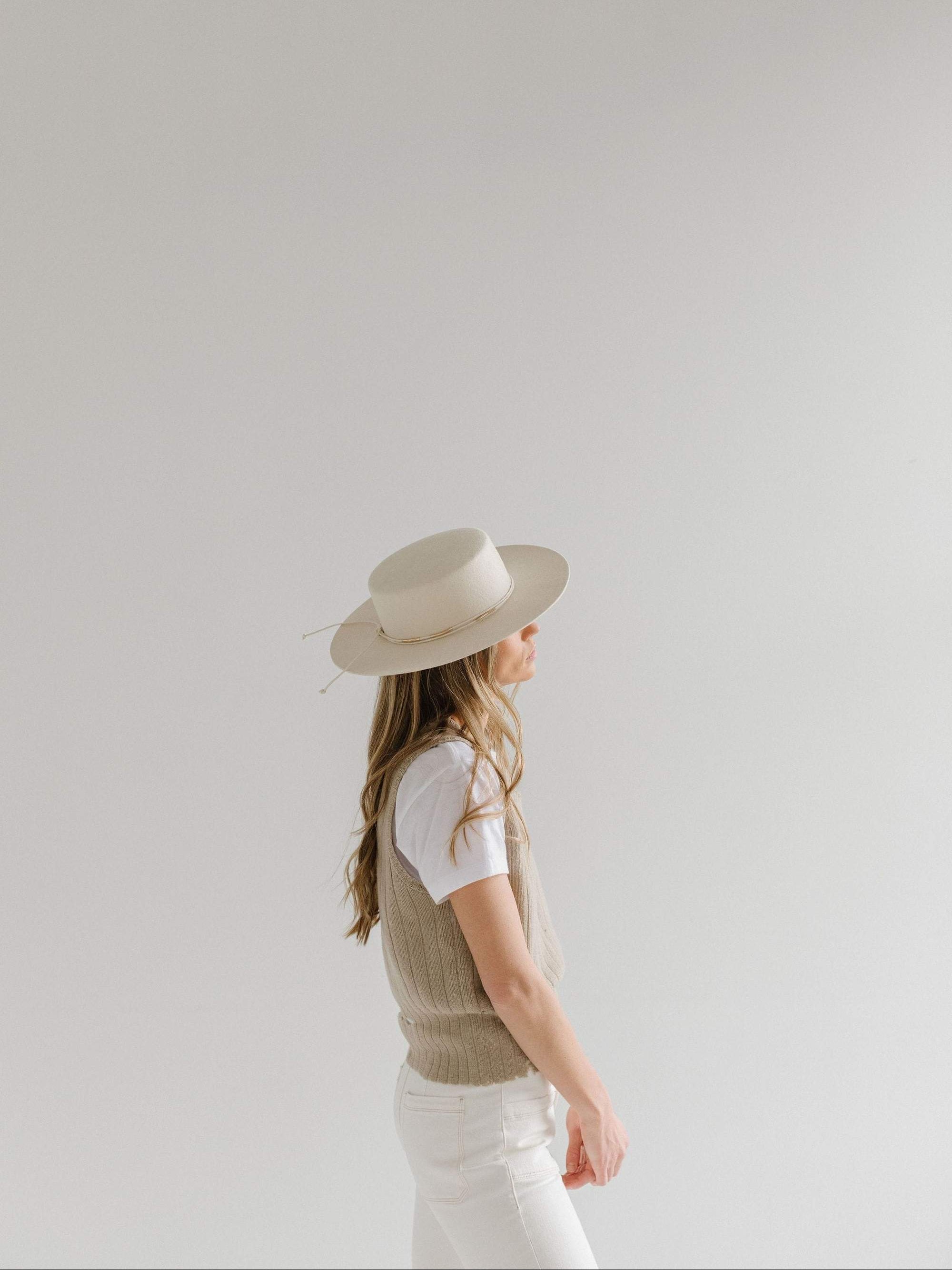 Dahlia Boater in Off White Camel - Main Image