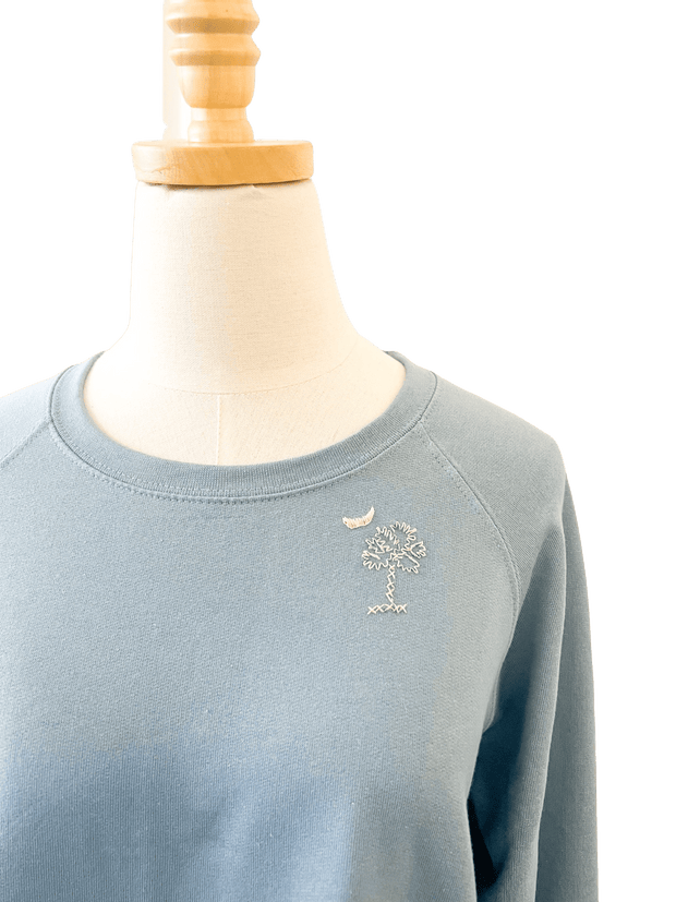Hibiscus Linen Apparel Hibiscus Linen | Crew Neck Sweater with Palmetto and Moon Embroidery