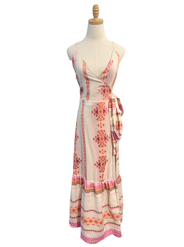 Kasia Apparel Kasia | Lydia Wrap Maxi Dress in Peach Multi