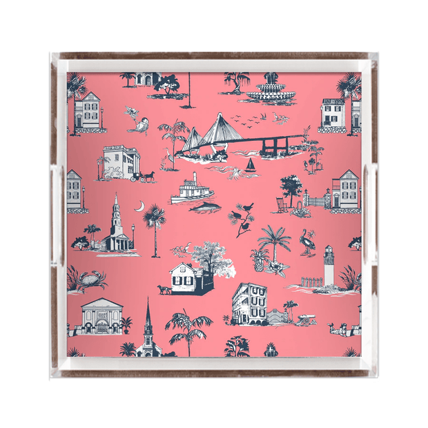 Katie Kime Passport Set Coral / Navy / 12 X 12 Katie Kime | Charleston Toile Lucite Trays