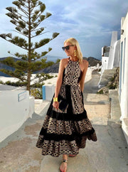 Lace Apparel Lace | Black Geometric Print Halter Dress