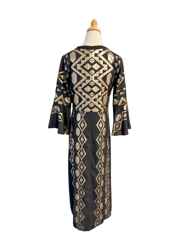 Lace Apparel Lace | Black & Gold Maxi with Bell Sleeves