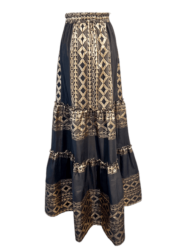 Lace Apparel Lace | Black Metallic Jacquard Maxi Skirt
