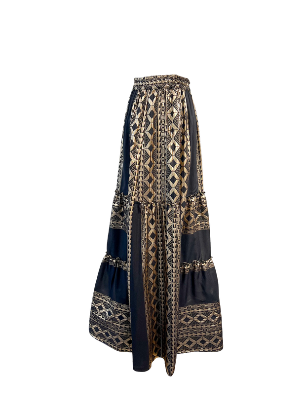 Lace Apparel Lace | Black Metallic Jacquard Maxi Skirt