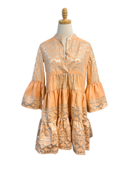 Lace Apparel Lace | Peach Tiered Jacquard Bell Sleeve Mini Dress
