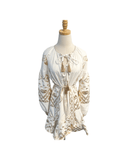 Lace Apparel Lace | White & Gold Long Sleeve Mini Dress with Tie Waist