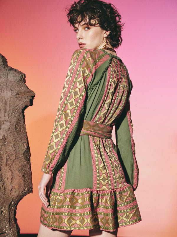 Lace Dress Lace | Pink Khaki Wrap Style Dress