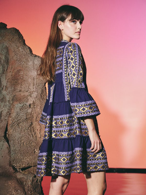 Lace Dress Lace | Royal Blue Bell-Sleeve Mini Dress