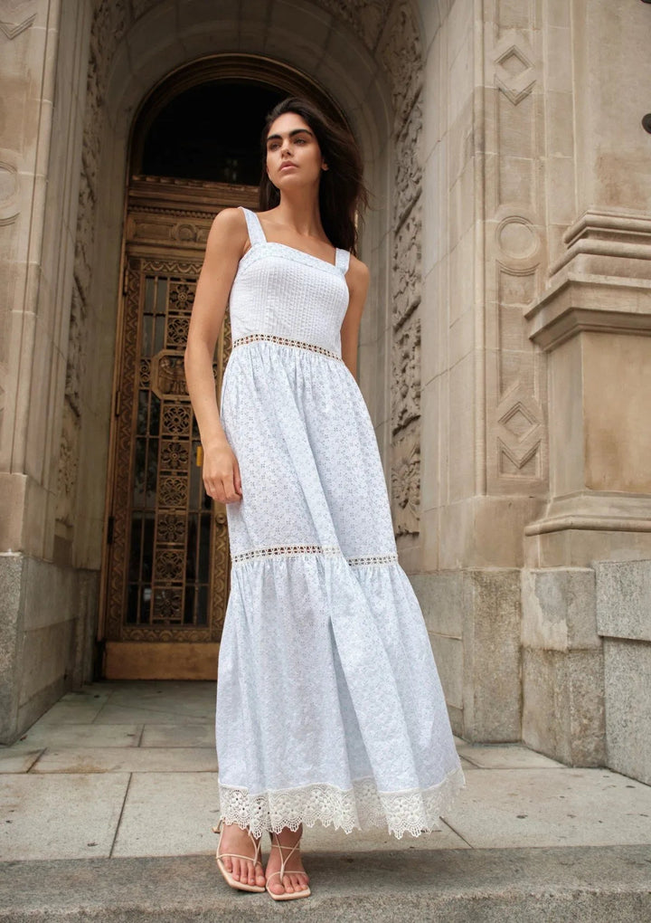 Petra Dress Petra | Nora Embroidered Dress in White & Baby Blue