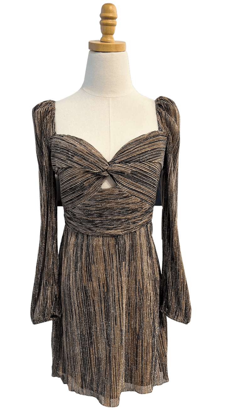 Saylor Apparel Saylor | Botanica Mini Dress in Black Metallic Pleat