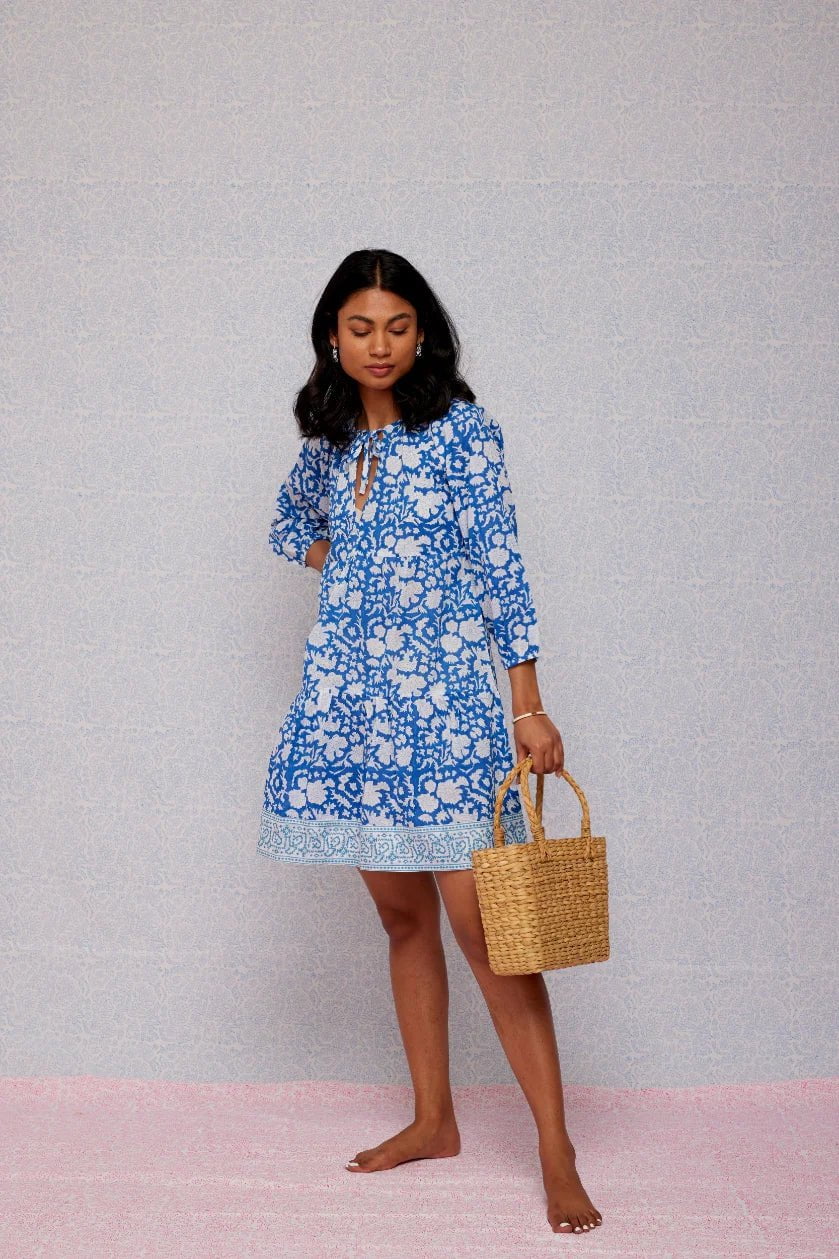 SZ Blockprints Dress Blockprints | Priya Dress in London Blue