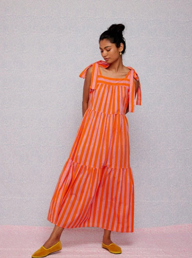 SZ Blockprints Dress Blockprints | Winslow Dress in Soft Rose & Tangerine