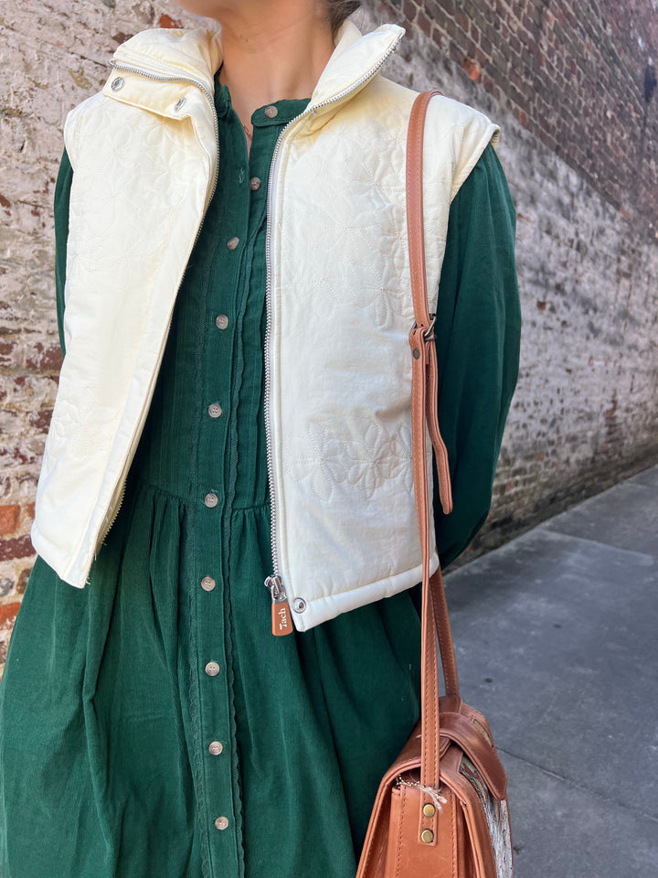 Tach Tach | Jaima Floral Quilted Vest in Cream