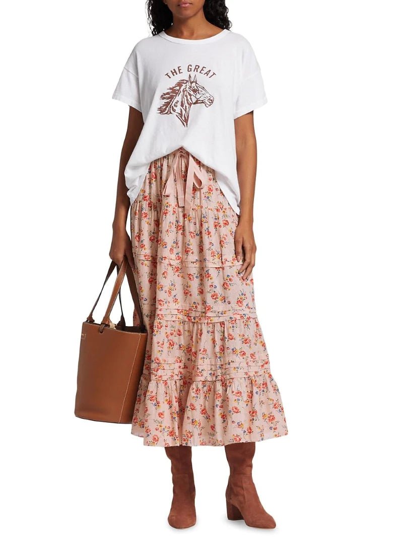 The Great Skirts The Great | The Pastoral Skirt in Pink Kerchief Rose Print
