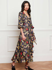 UNE NYE Apparel UN-NYE | Sabrina Midi Dress in Black Floral