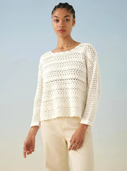 White + Warren Apparel White + Warren | White Mercerized Cotton Hand Crochet Pullover